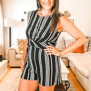 Black and white striped romper